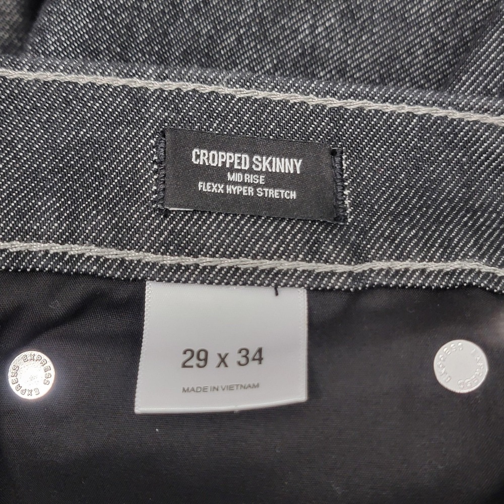 Express Jeans Mens 34x32 (As Measured) Gray Cropped Skinny Flexx Hyper Stretch - Picture 7 of 11